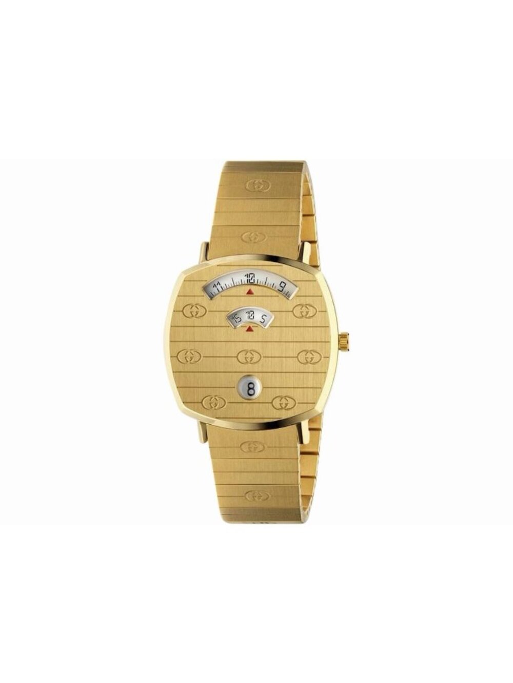 NEW Gucci Unisex Watch YA157403 Grip Swiss Quartz Jump Hour Dial Gold Steel 35mm
